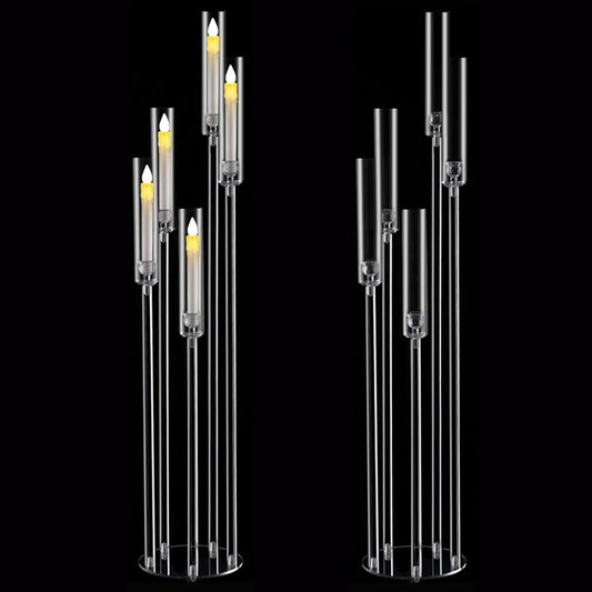 2pcs 5 Arm Floor Candelabra Acrylic Floor Candle Holder for Wedding Centerpiece Birthday Party Home Decor Fit 0.8 LED Candles