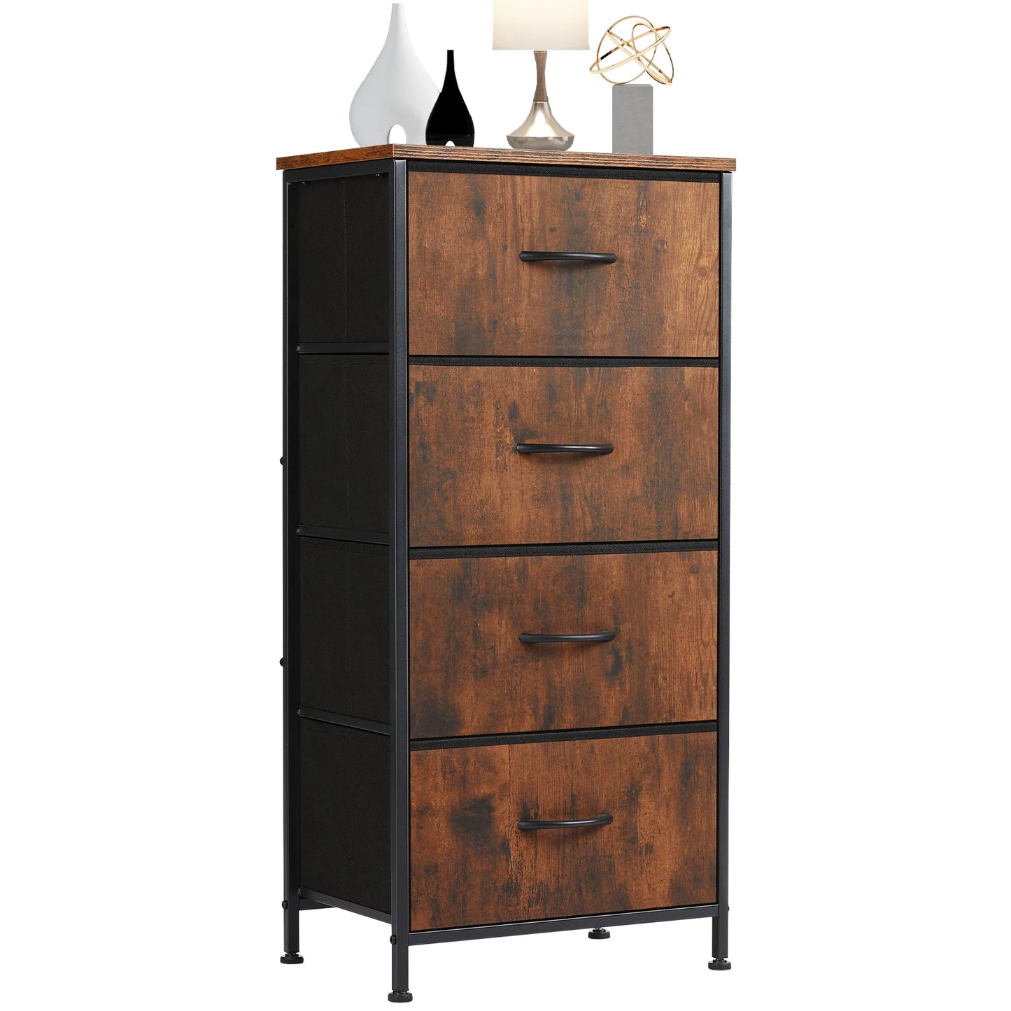 JHK Dresser With 4 Fabric Drawers And Steel Frame Storage
