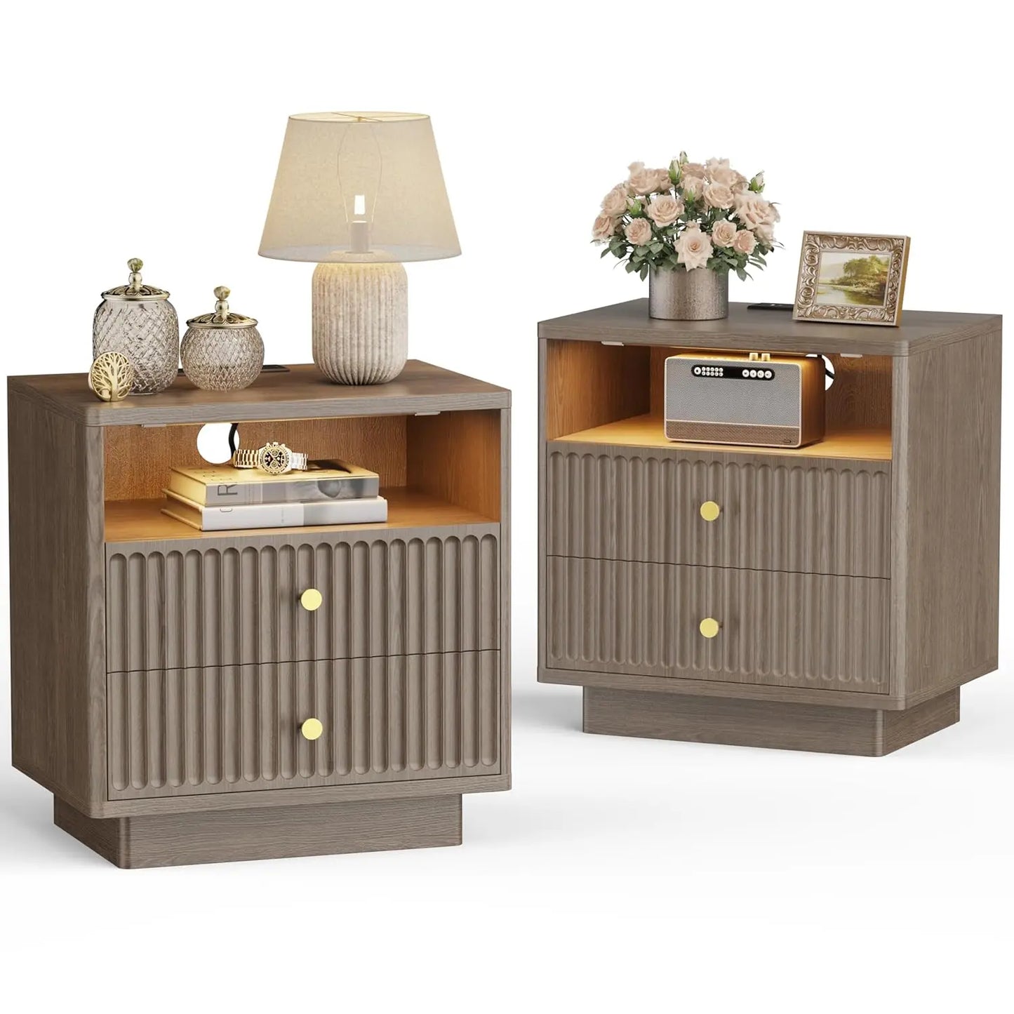 XIAOLANG Nightstand Set With Charging Station And Two Drawers