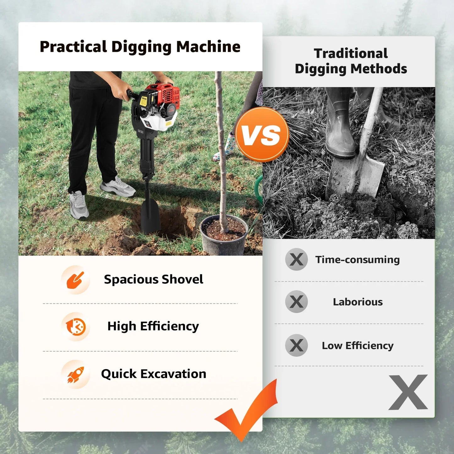 Gasoline Powered Tree Digger Machine 52CC 2 Stroke Engine With Adjustable Speed