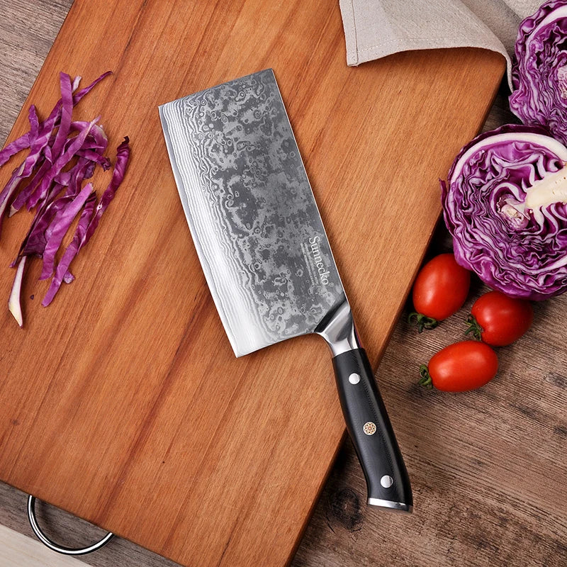 Sunnecko Damascus VG10 Cleaver Knife For Kitchen Professionals
