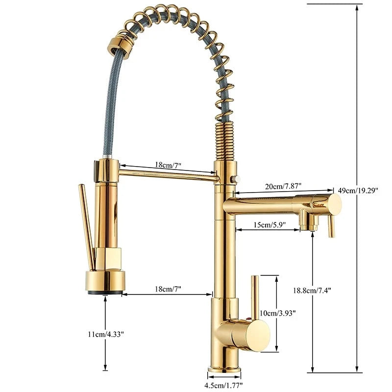 SHBSHAIMY Gold Pull Down Kitchen Faucet With Dual Swivel Spout Hot Cold Water