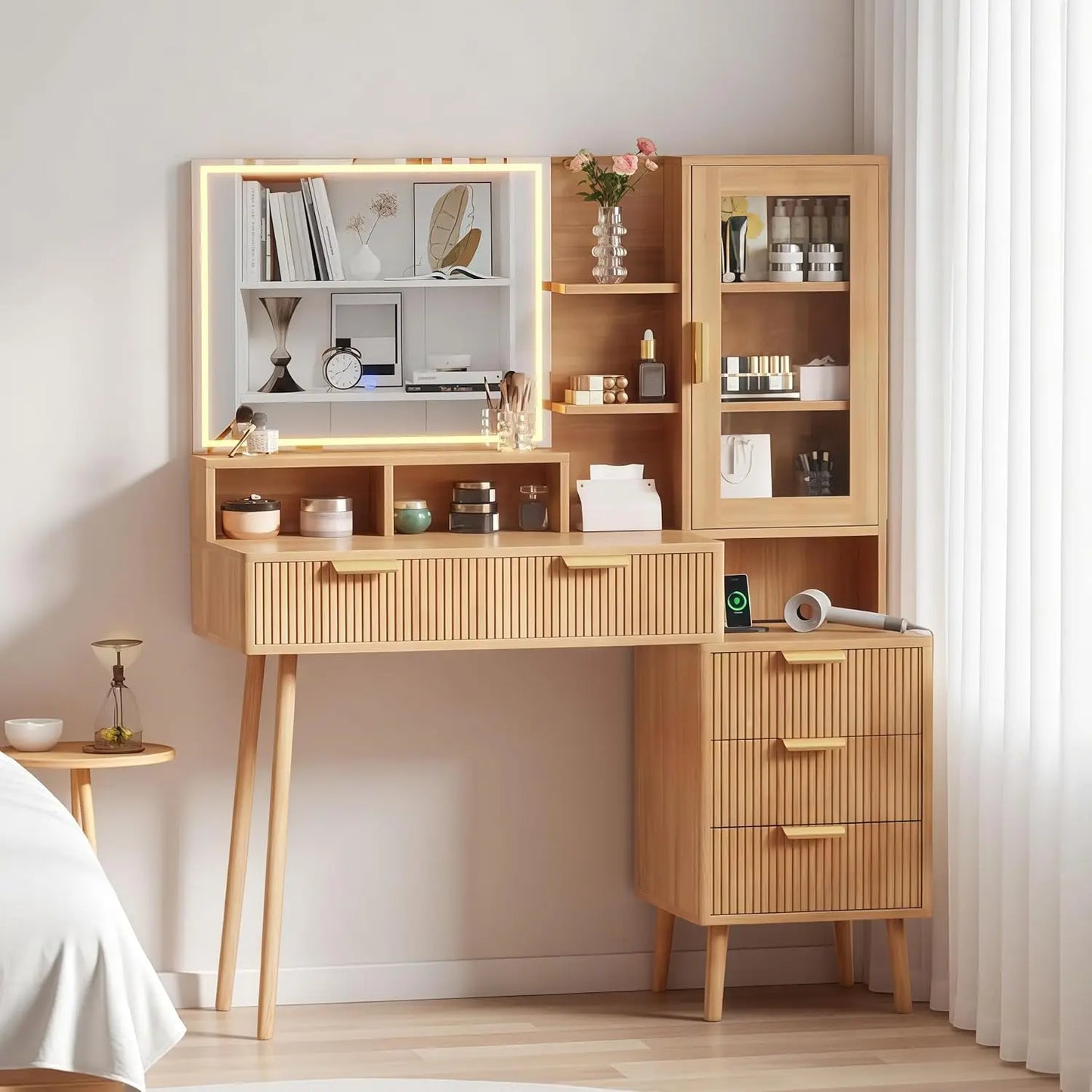 TWISTER.CK Makeup Vanity Desk With HD Lighted Mirror And Power Outlet