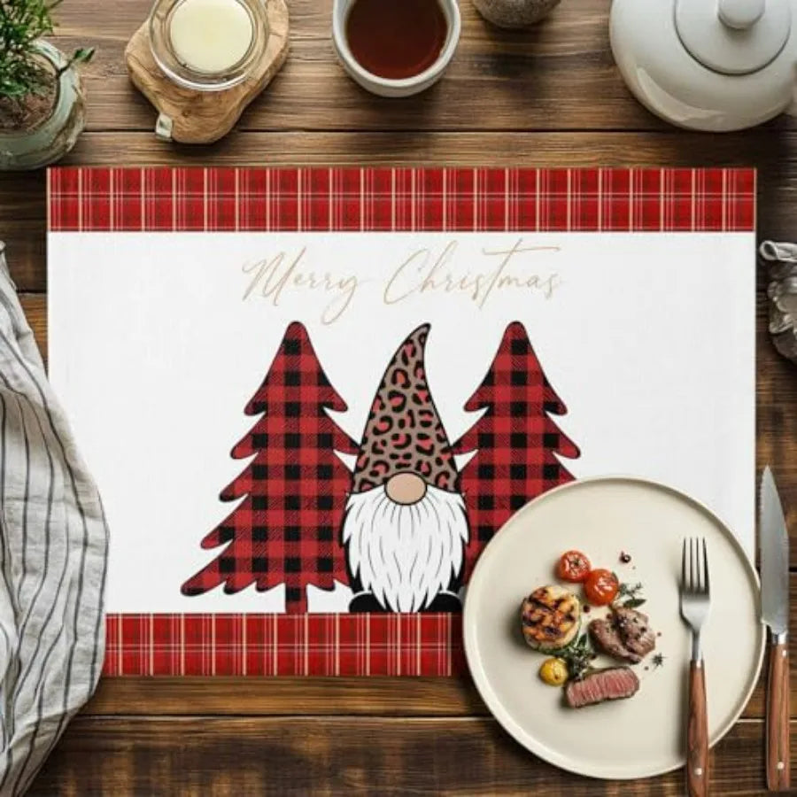 Winter Christmas Tree Gnome Placemats Set Of Four Washable