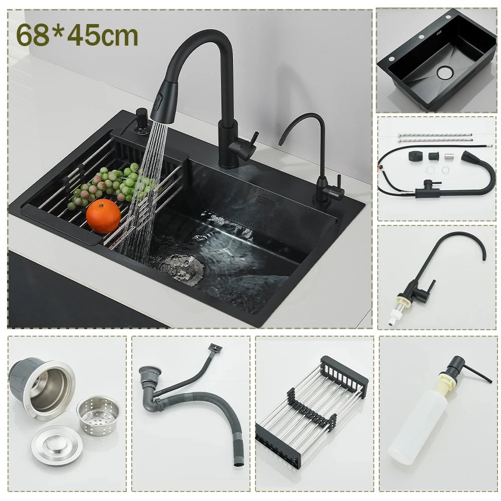 Stainless Steel Kitchen Sink With Integrated Faucet And Soap Dispenser
