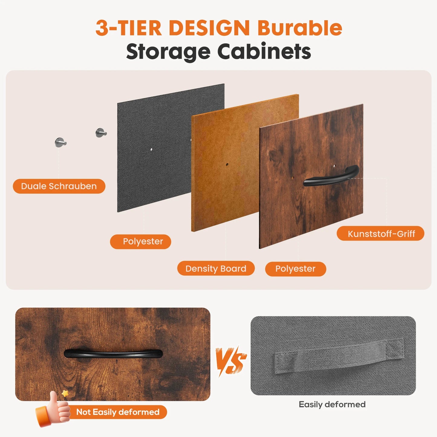 JHK Five Fabric Drawers Dresser Nightstand Wardrobe Steel Frame