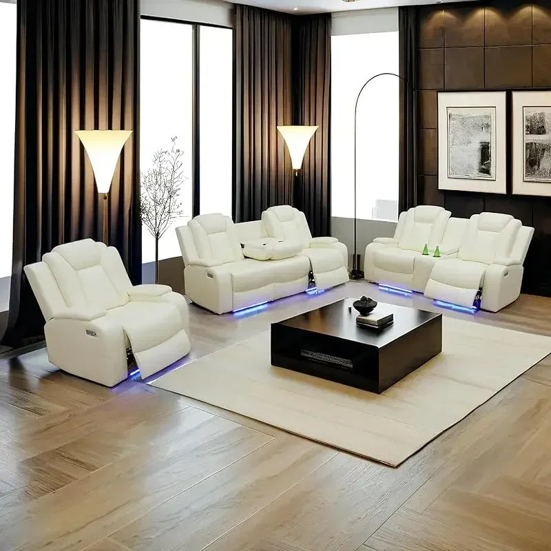 YUJINGXI RPD4 UltraPremiumLeatherUpholstery U Shaped Power Recliner Sofa Set LivingRoom