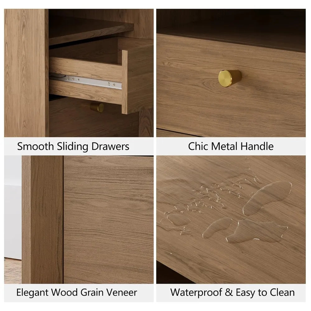 XIAOLANG Nightstand With Charging Station Modern Wood Grain End Table