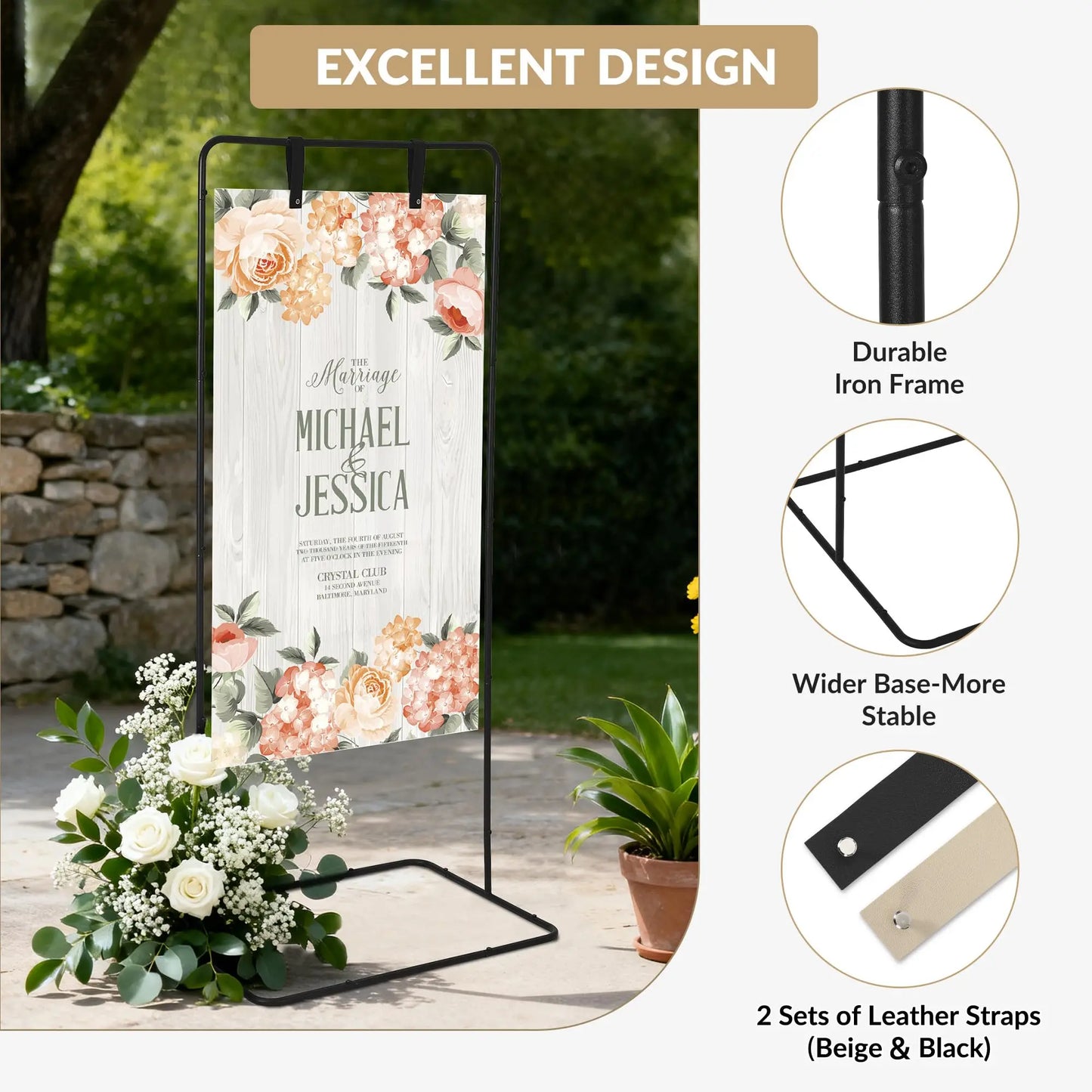 HiMISSCN Adjustable Metal Welcome Sign Easel Holder for Weddings