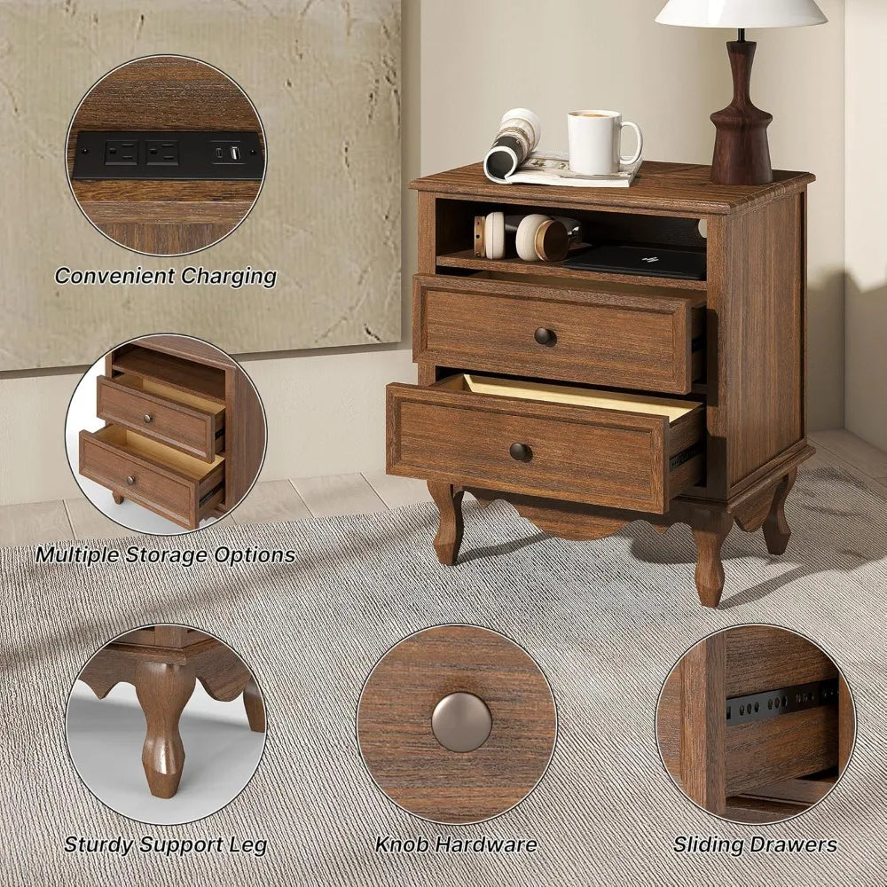 XIAOLANG Solid Wood Nightstands Set of 2 Storage Drawers