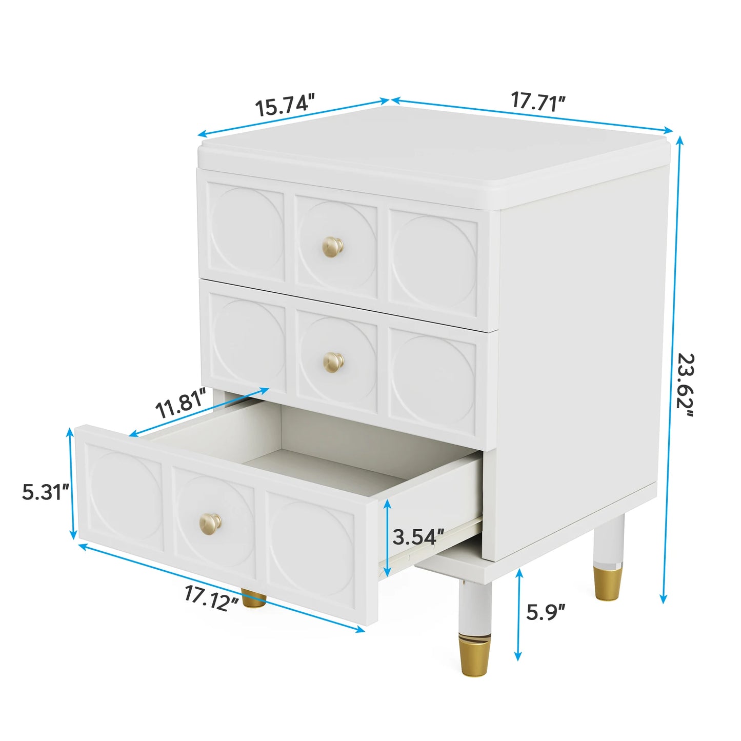 Tribesigns 3 Drawer Nightstand Modern Bedside Table with Storage