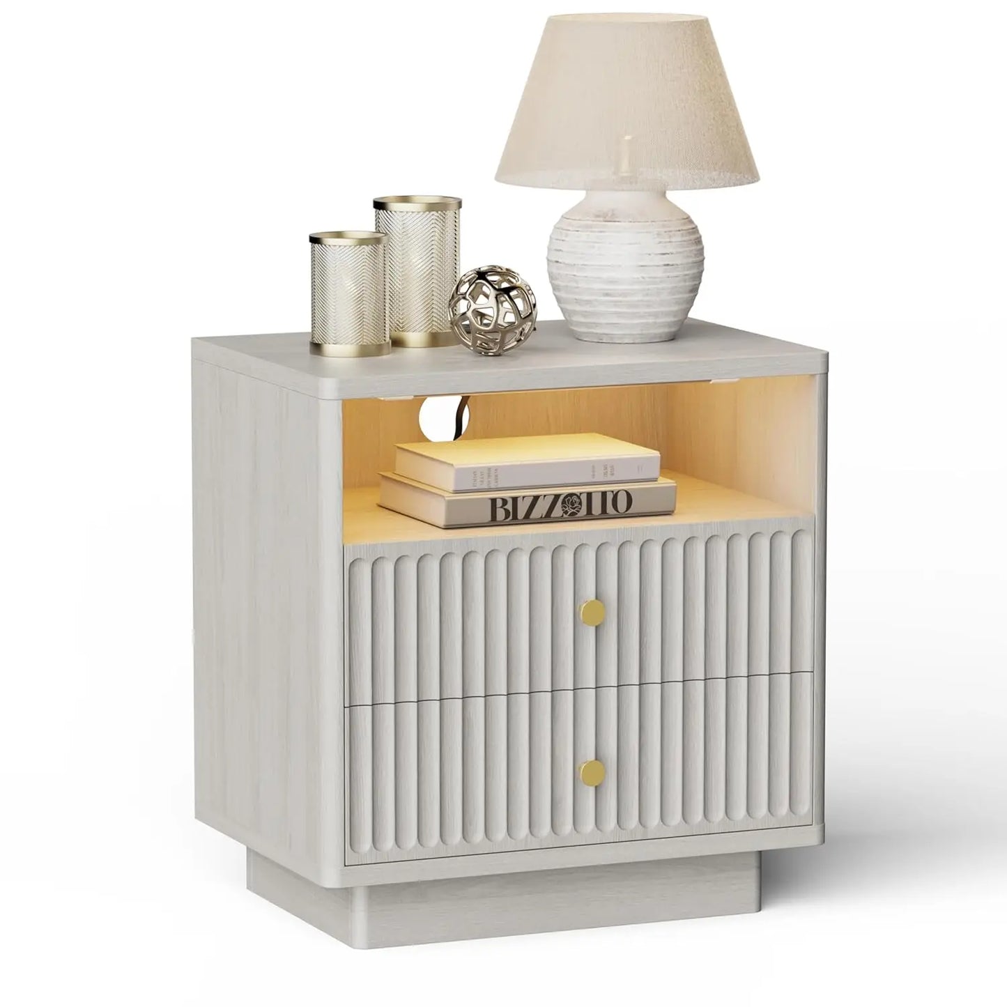 XIAOLANG Nightstand Set With Charging Station And Two Drawers