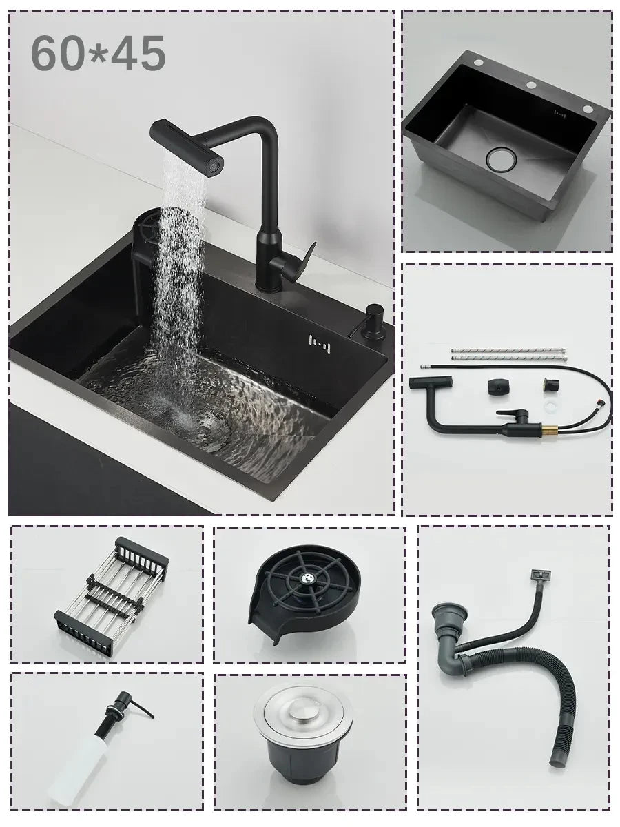 Stainless Steel Kitchen Sink With Integrated Faucet And Soap Dispenser
