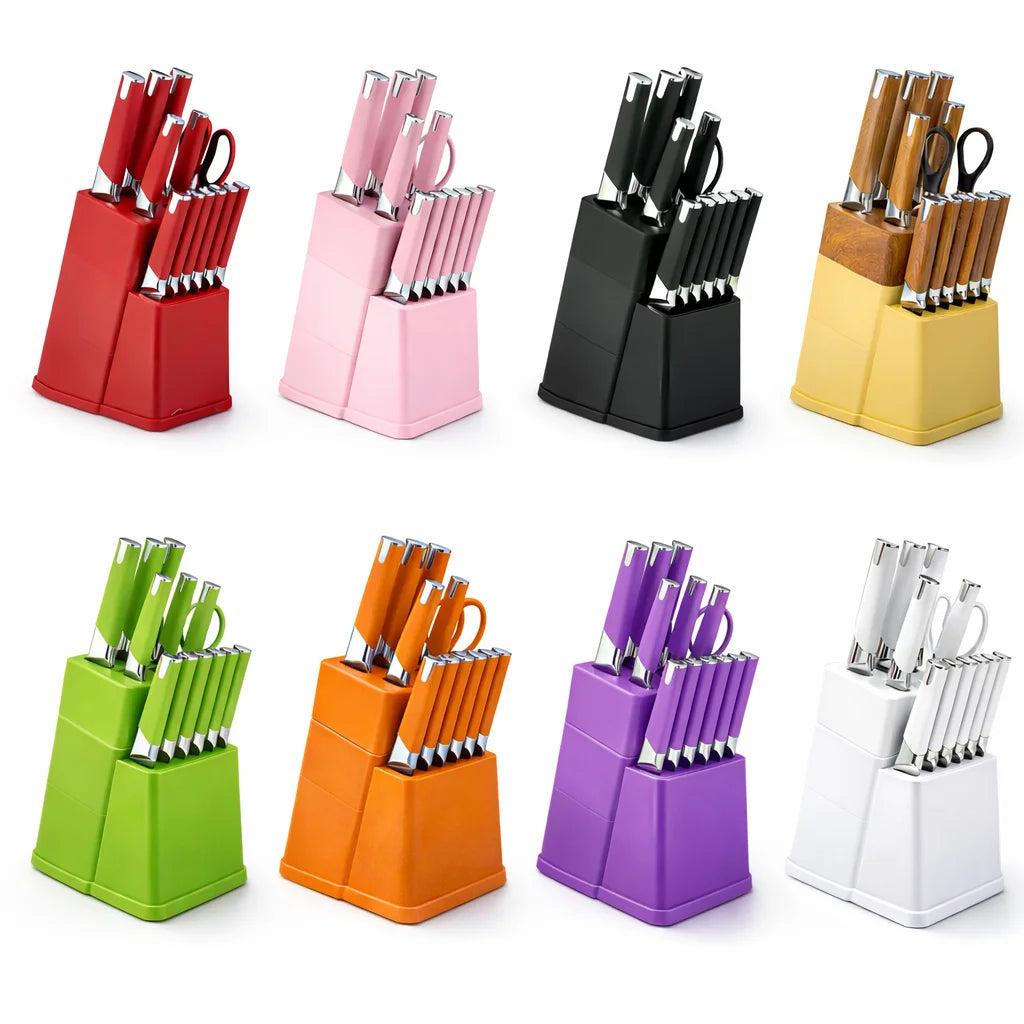 Professional Kitchen Knife Block Set With 6 Steak Knives