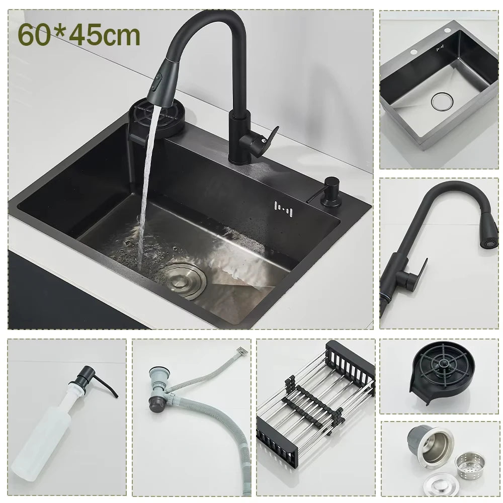 Stainless Steel Kitchen Sink With Integrated Faucet And Soap Dispenser
