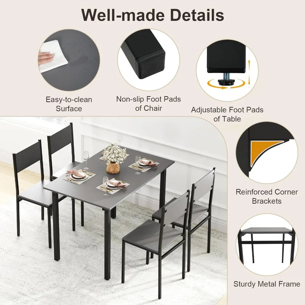 MKDK Dining Table Set For 4 Metal Frame Space Saving