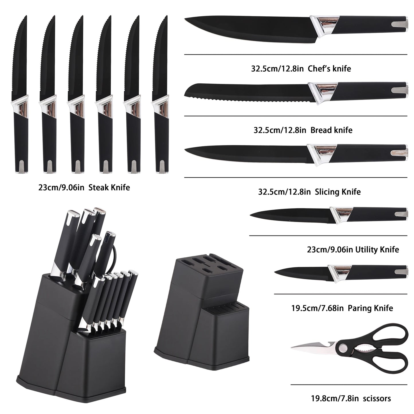 Professional Kitchen Knife Block Set With 6 Steak Knives