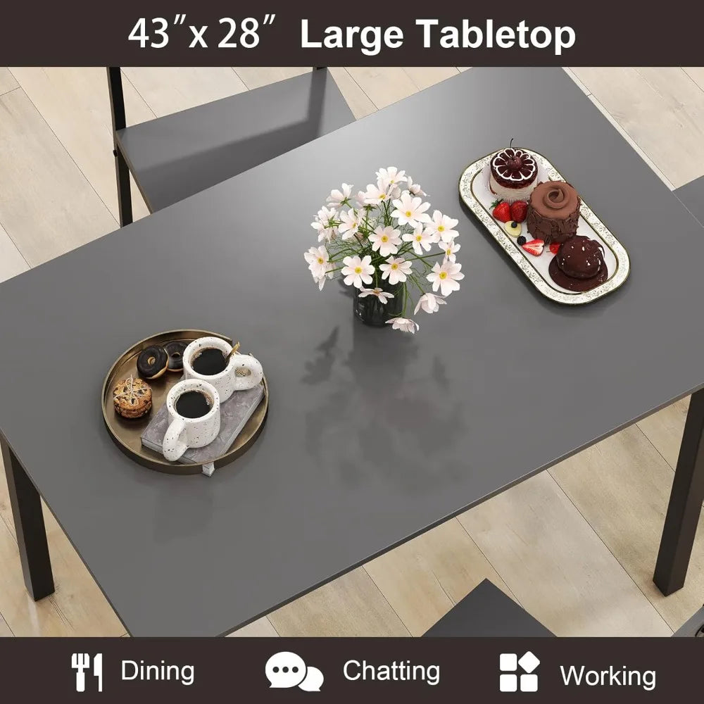 MKDK Dining Table Set For 4 Metal Frame Space Saving