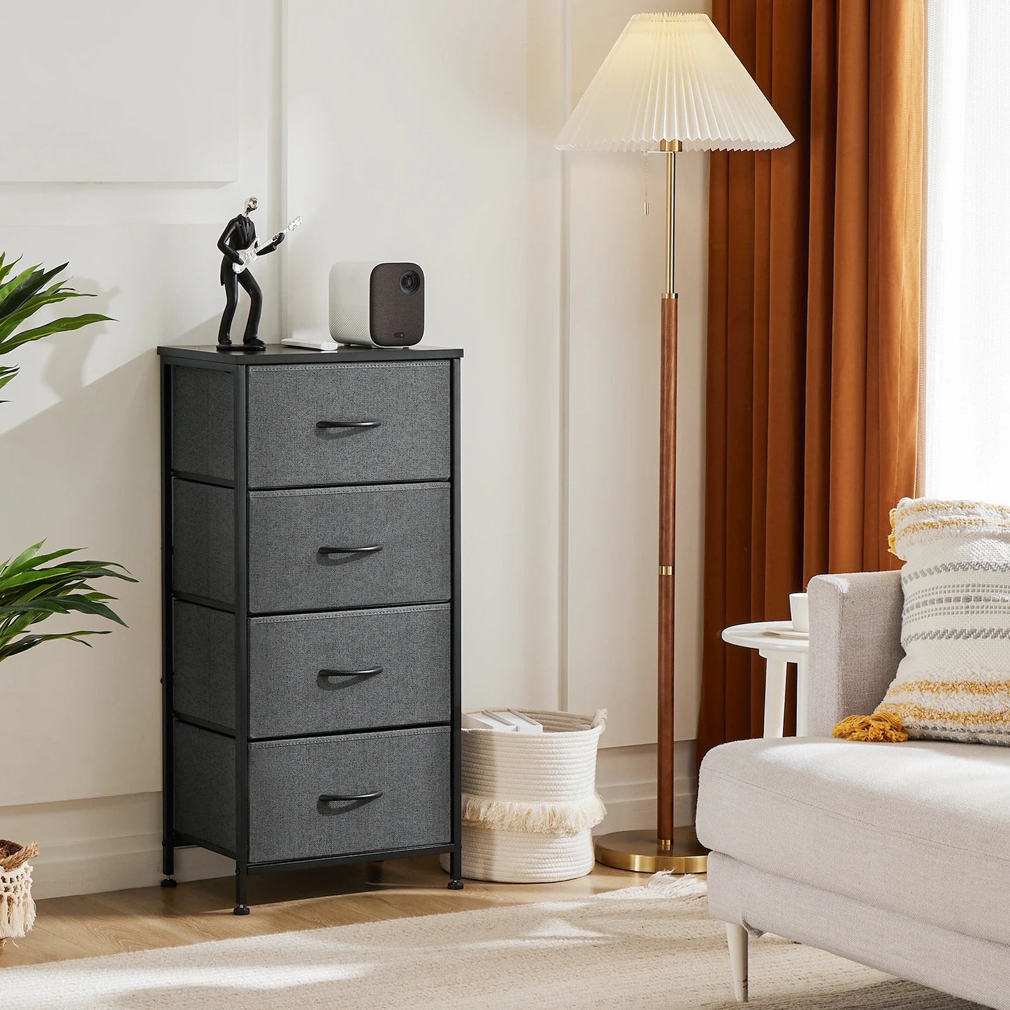 JHK Dresser With 4 Fabric Drawers And Steel Frame Storage