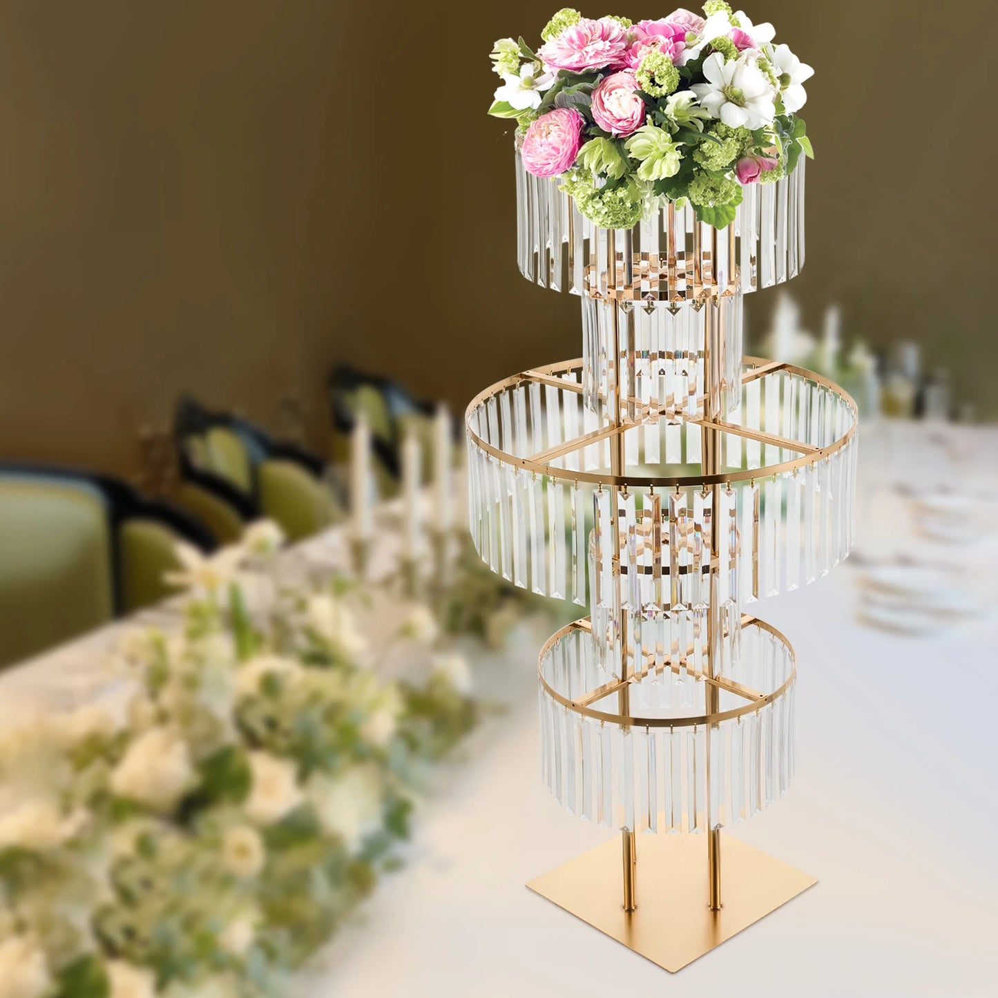 Five Tier Wedding Centerpiece Stand With Acrylic Flower Vases