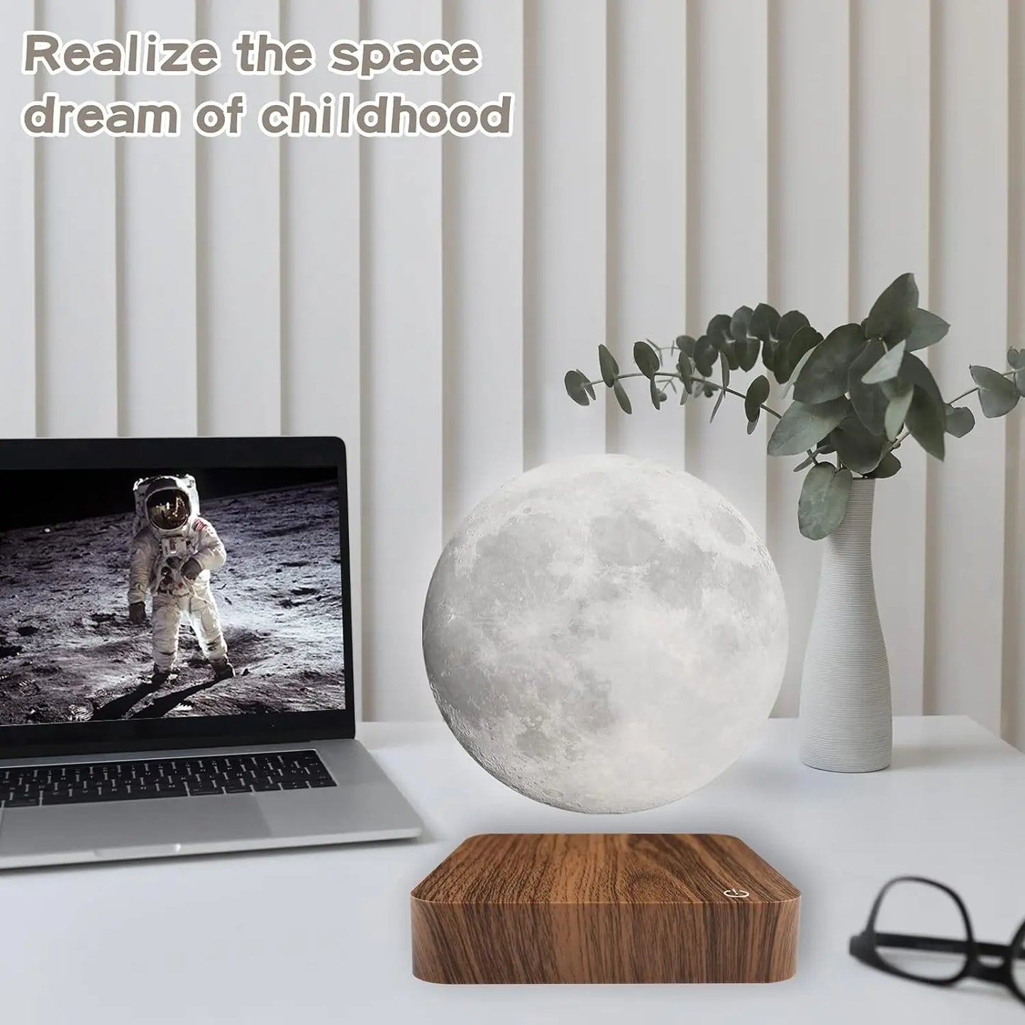 Mexllex Magnetic Floating Moon Lamp With Wooden Base LED