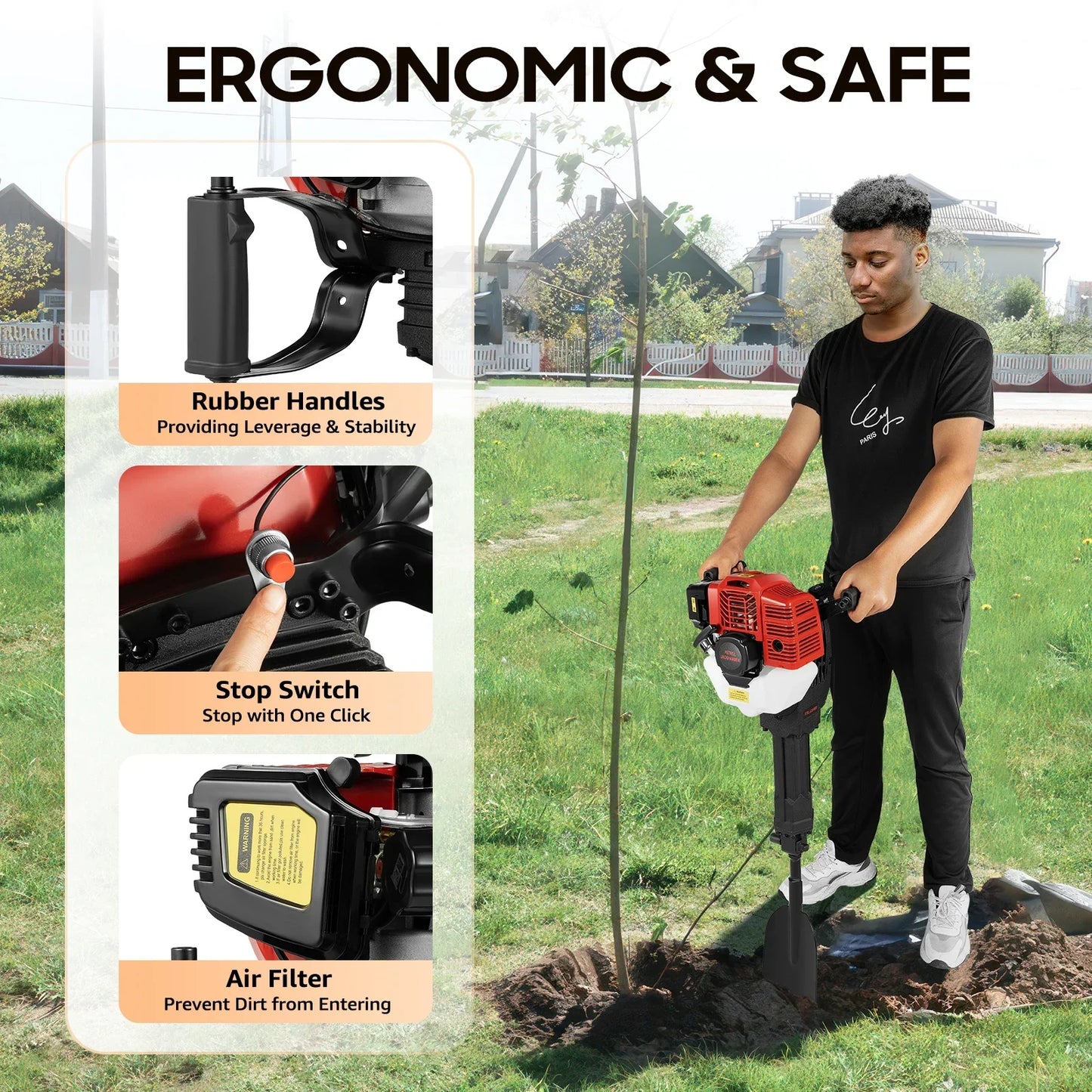 Gasoline Powered Tree Digger Machine 52CC 2 Stroke Engine With Adjustable Speed