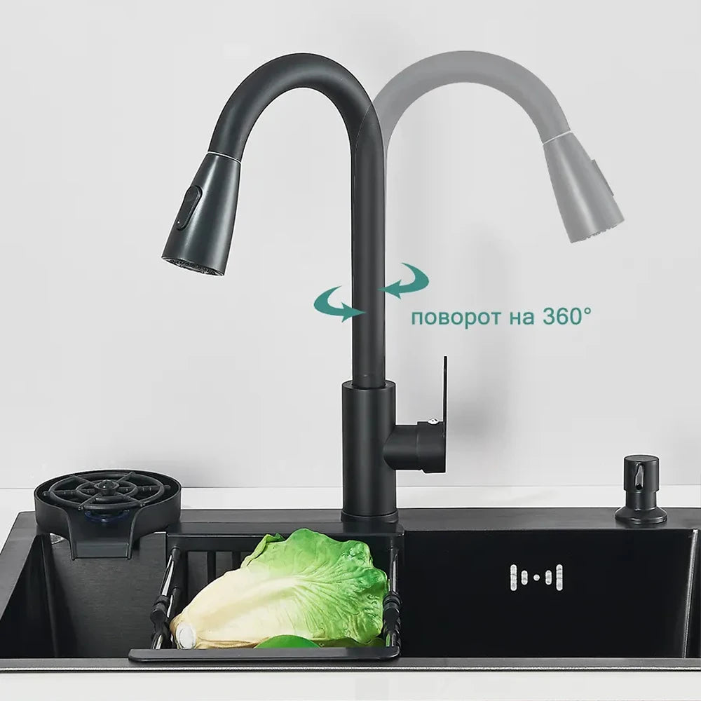 Stainless Steel Kitchen Sink With Integrated Faucet And Soap Dispenser