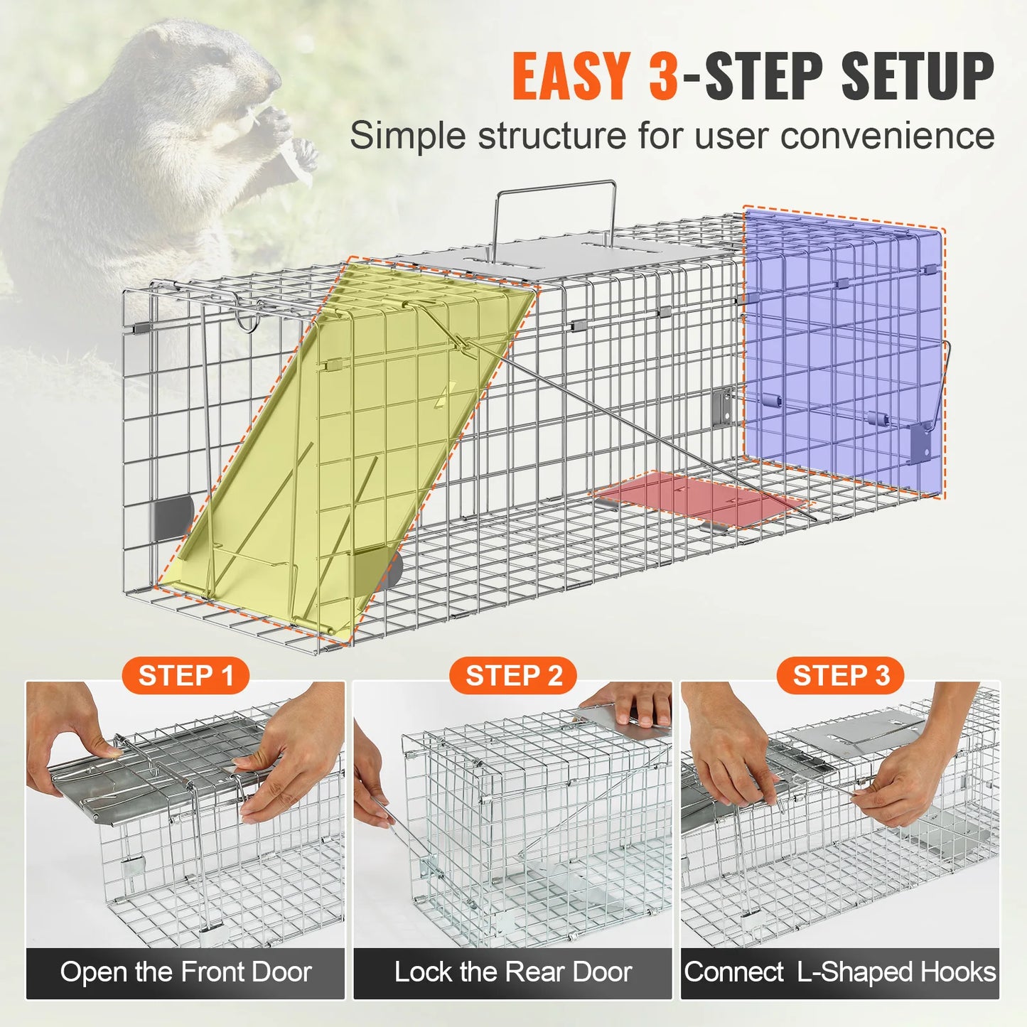 SucceBuy Live Animal Cage Trap Humane Rodent Catcher With Handle