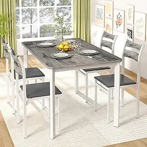MKDK Dining Table Set Modern Farmhouse With Upholstered PU Chairs