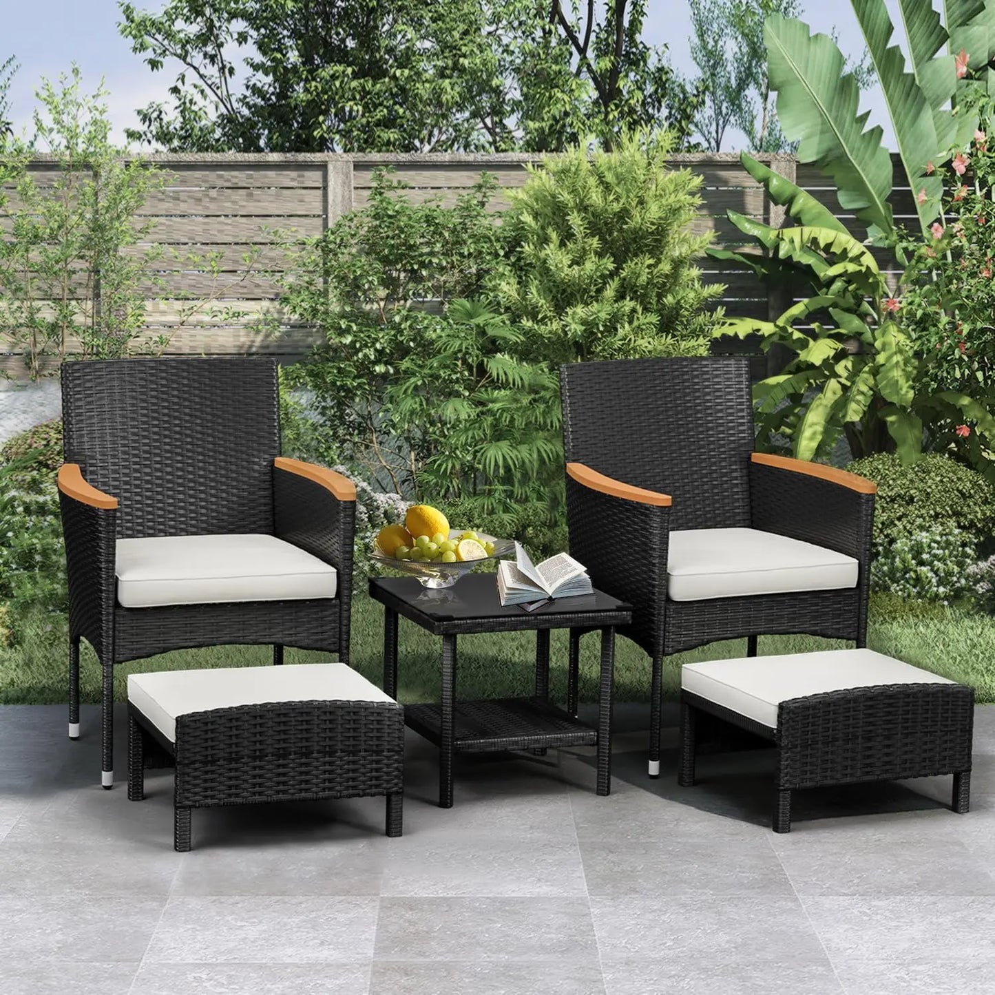 5 PCS Outdoor Patio Furniture Set with Table&Ottoman Outdoor Furniture Patio Set Bistro Wicker Patio Set