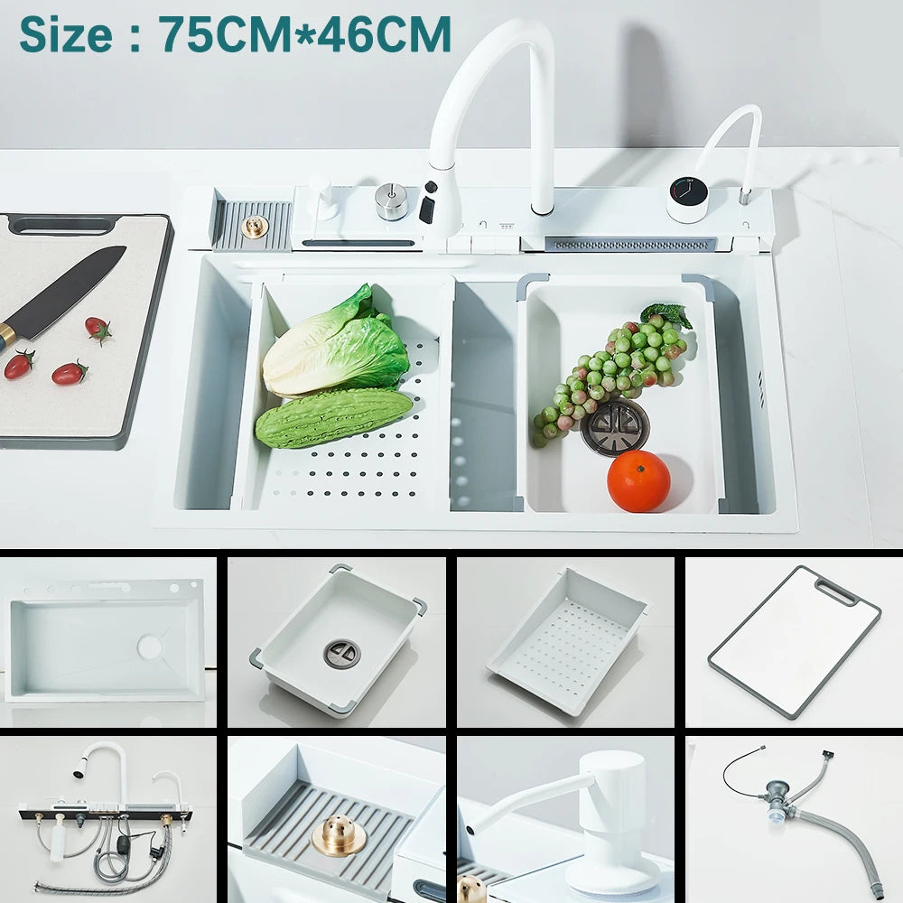 Waterfall Style 304 Stainless Steel Undermount Kitchen Sink Digital Display