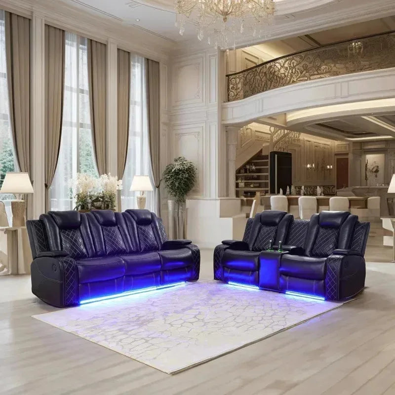 YUJINGXI RPD4 UltraPremiumLeatherUpholstery U Shaped Power Recliner Sofa Set LivingRoom