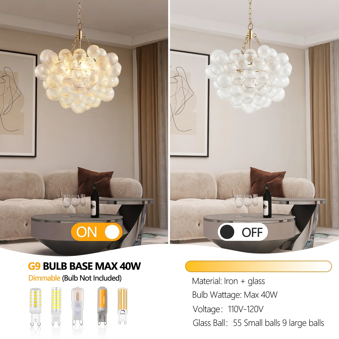 ARLGSITE Pendant Light Chandelier With Glass Globe