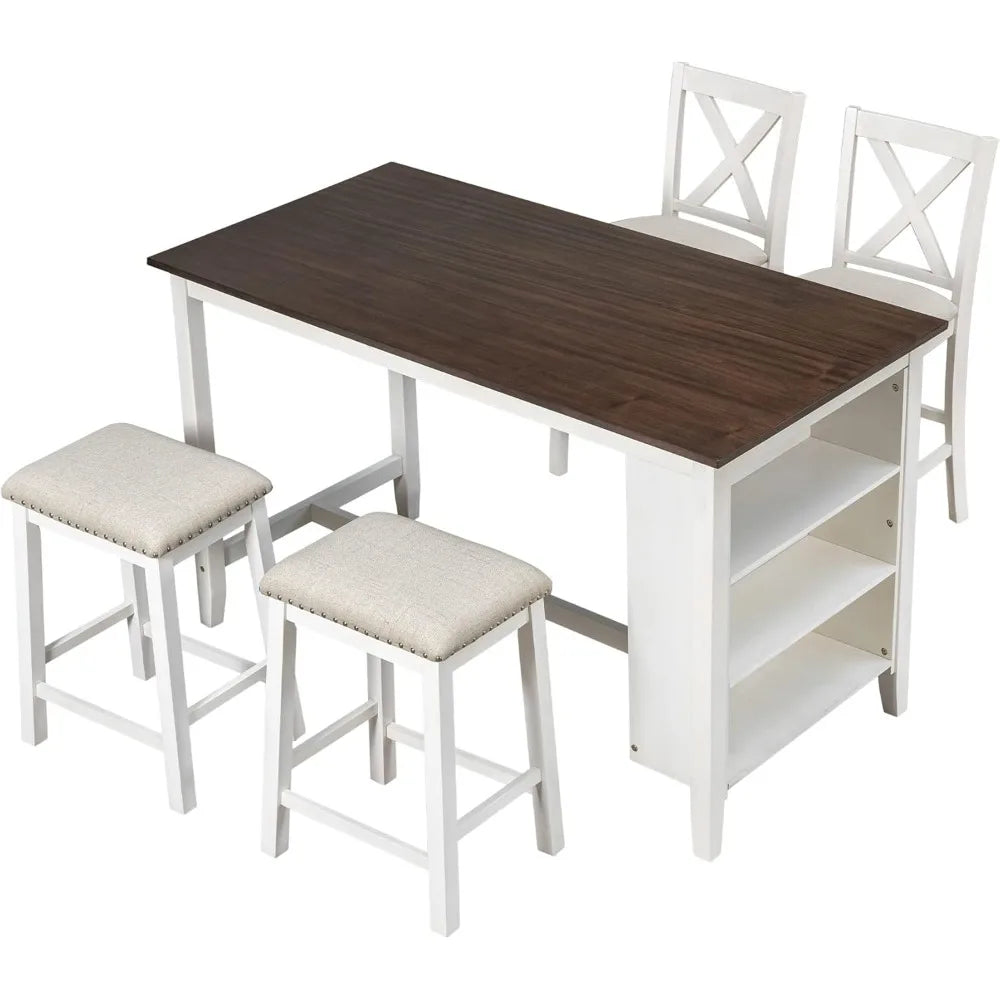 MKDK Farmhouse Counter Height Dining Set With Storage Shelves
