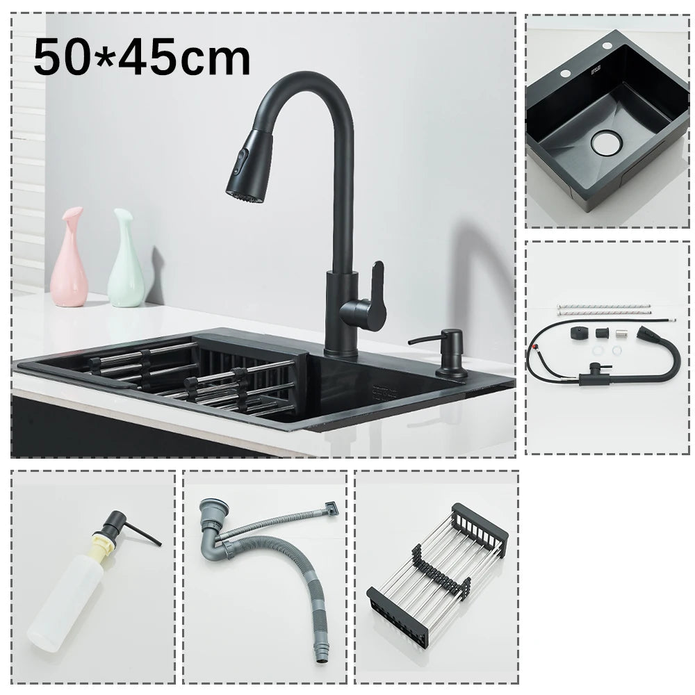Stainless Steel Kitchen Sink With Integrated Faucet And Soap Dispenser