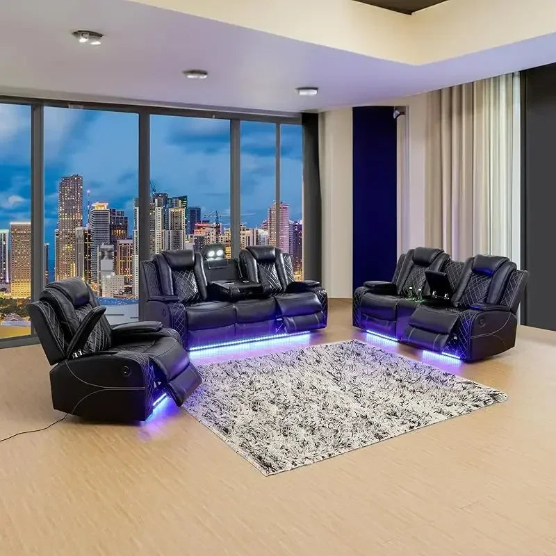 YUJINGXI RPD4 UltraPremiumLeatherUpholstery U Shaped Power Recliner Sofa Set LivingRoom