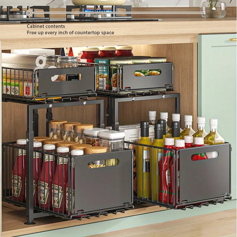 AEHOME Two Tier Slide Out Cabinet Organizer Under Sink