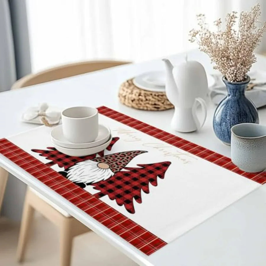 Winter Christmas Tree Gnome Placemats Set Of Four Washable