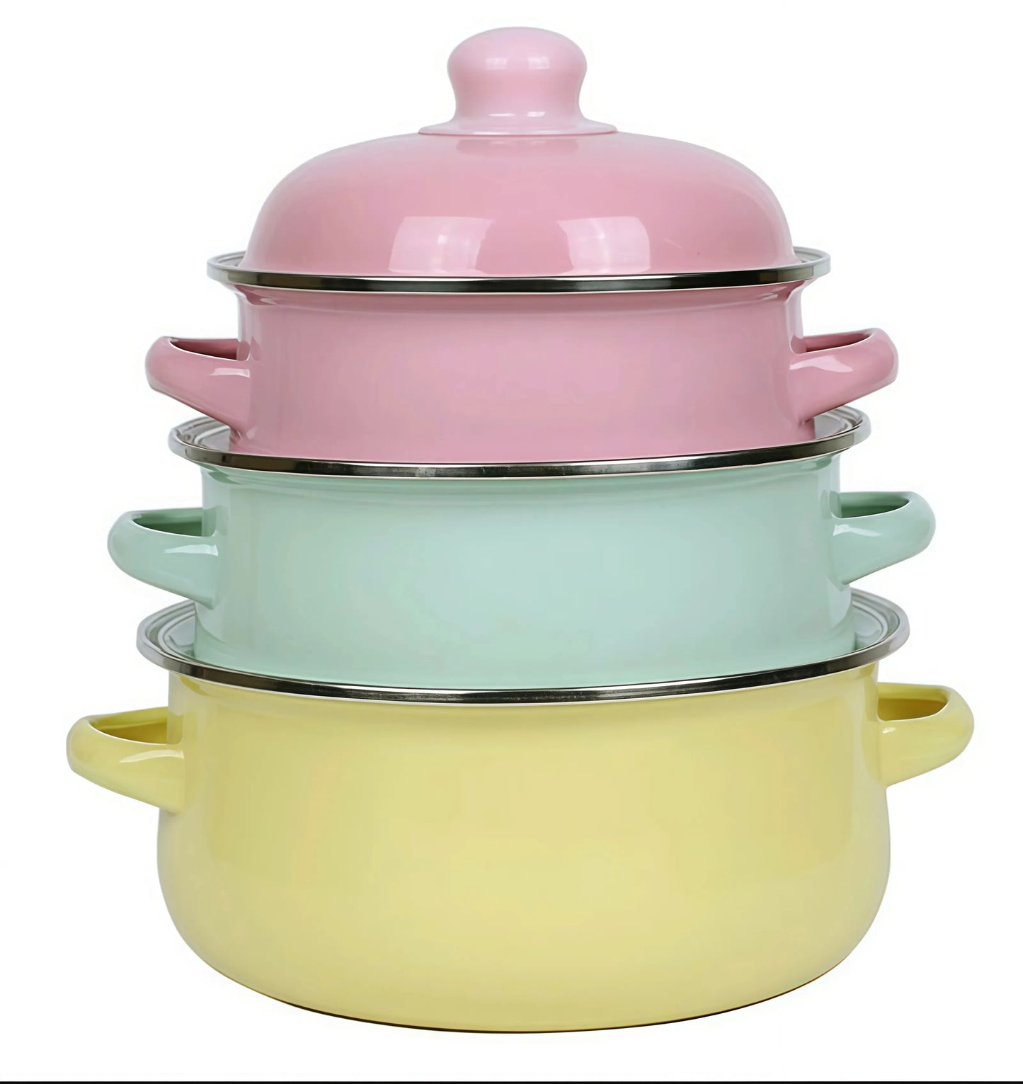 Vintage Enamel Stock Pot Set With Lids For Induction And Gas Stove