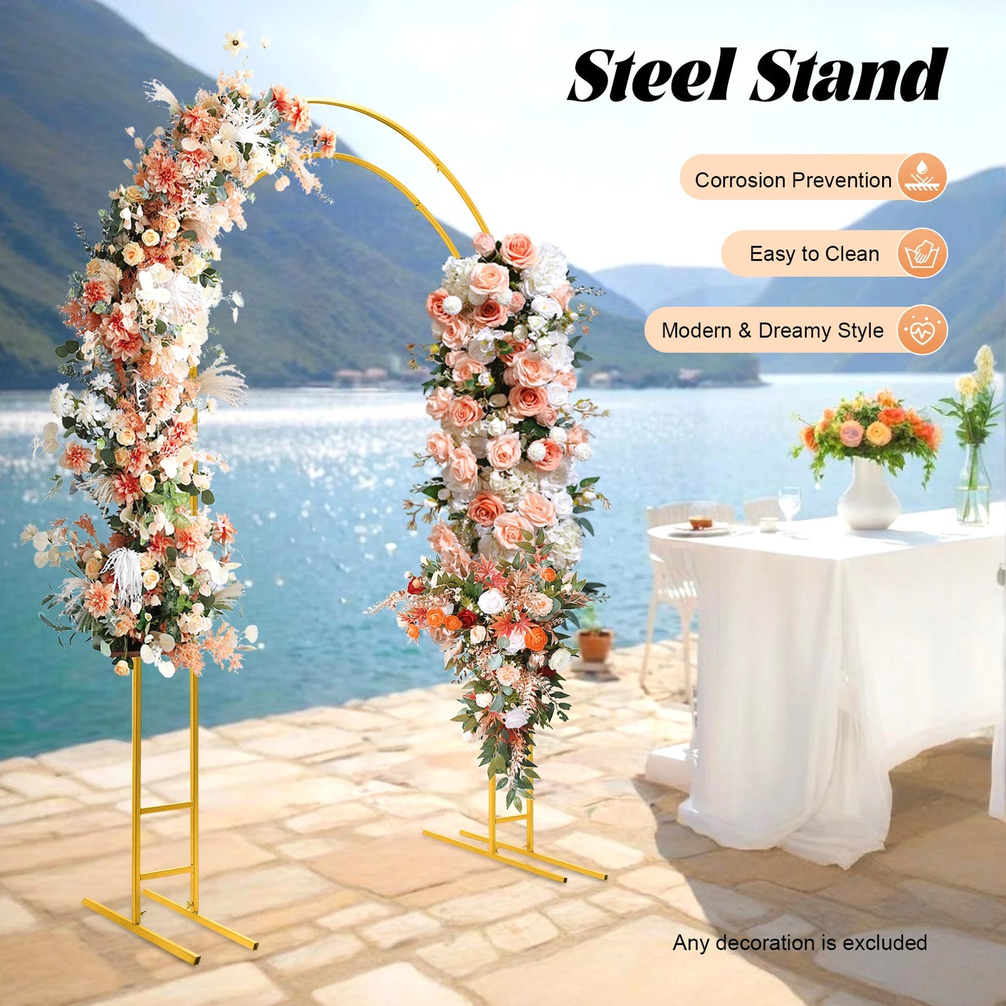 NONECN Metal Wedding Arch With Base Stand For Outdoor Weddings
