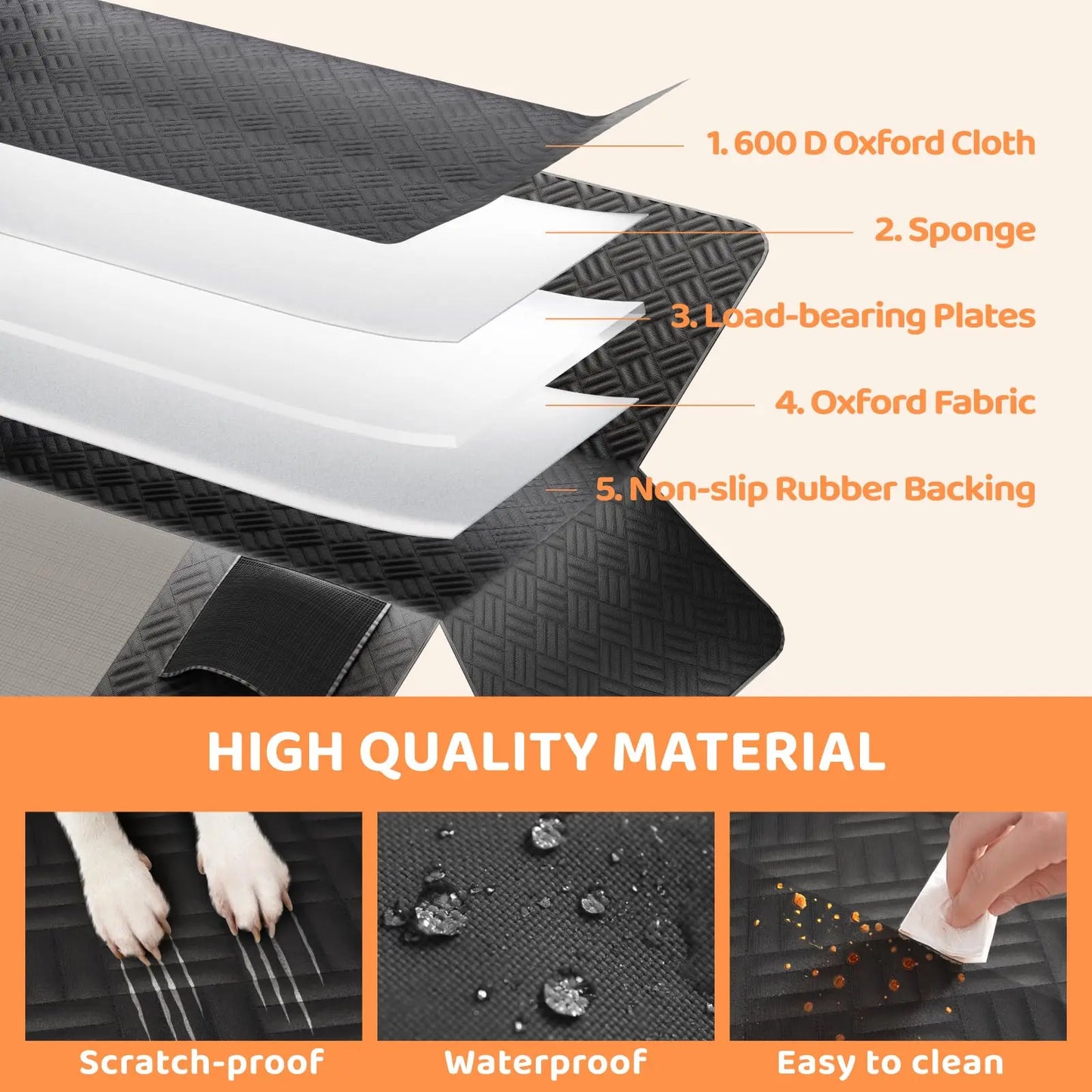 NONECN Car Rear Seat Dog Cover Hammock 400 Pound Extender