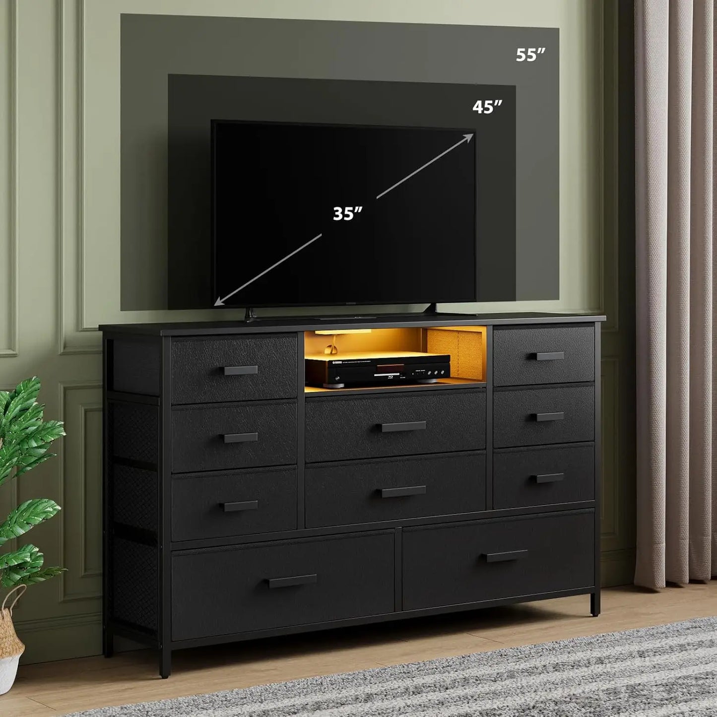 Dresser With Built In Charging Station TV Stand LED Light