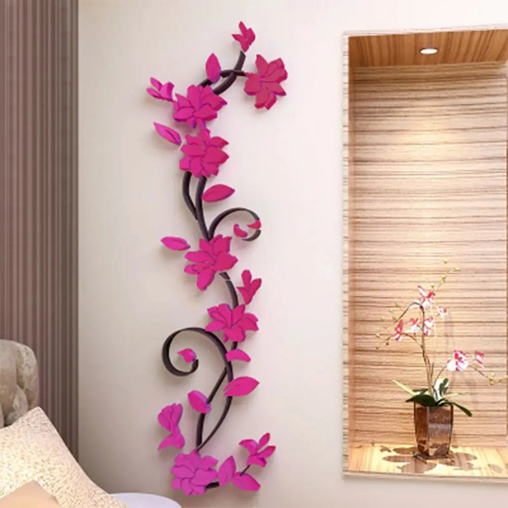 3D Wall Sticker Floral Tree Vase Mural For Bedroom Decor