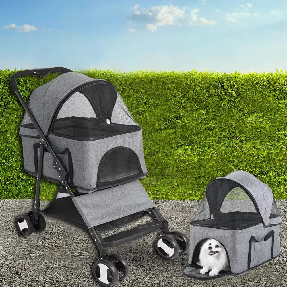 Foldable Pet Stroller Travel Carrier For Dogs Cats Rain Cover