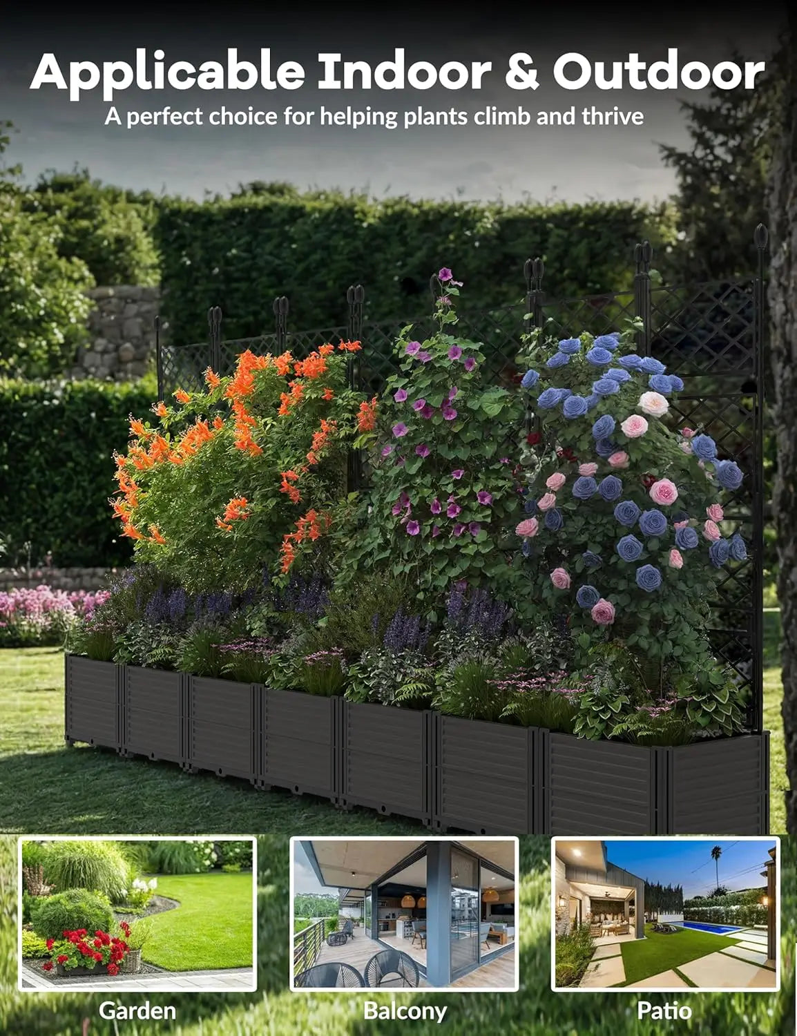 Twister.CK Plastic Planter Box With Trellis Rack For Raised Gardens