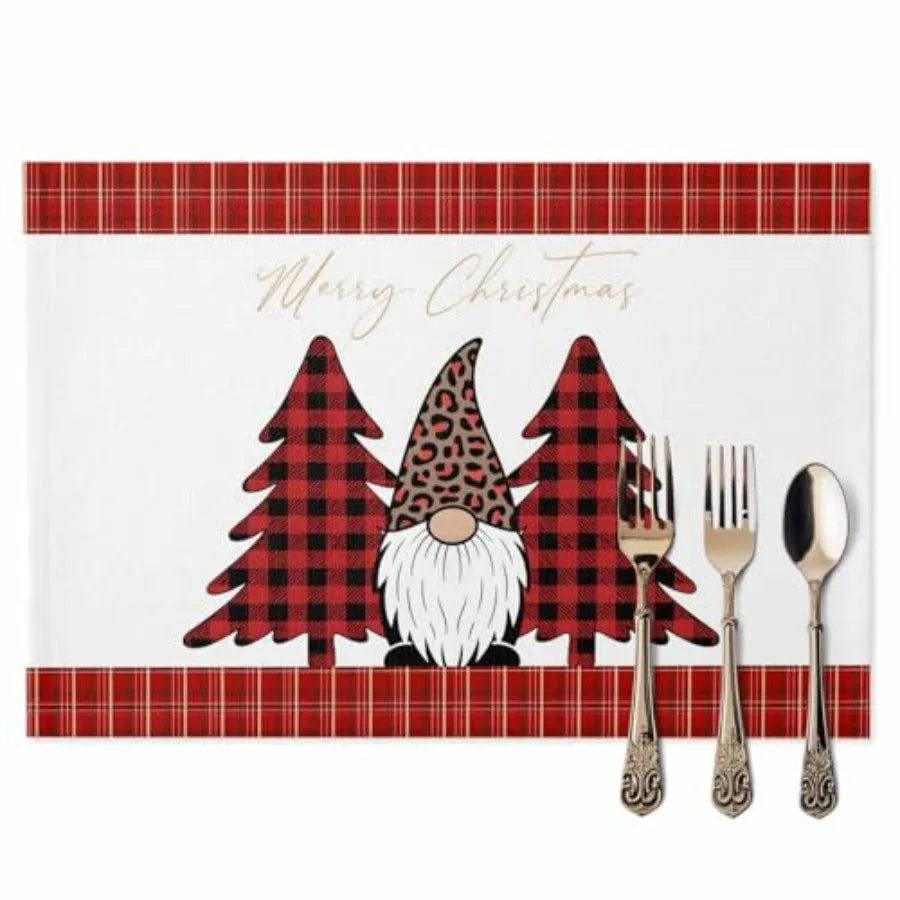 Winter Christmas Tree Gnome Placemats Set Of Four Washable
