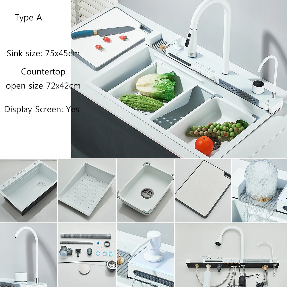 Smart Digital Display Kitchen Sink With Waterfall Purifier Soap Dispenser