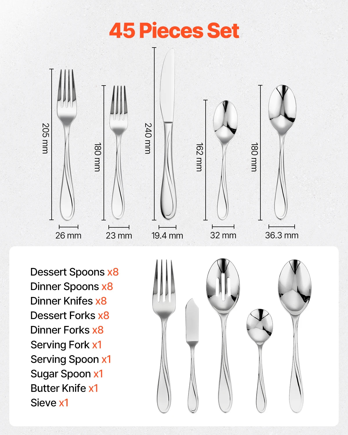 VEVOR Stainless Steel Flatware Set Utensils Mirror Finish