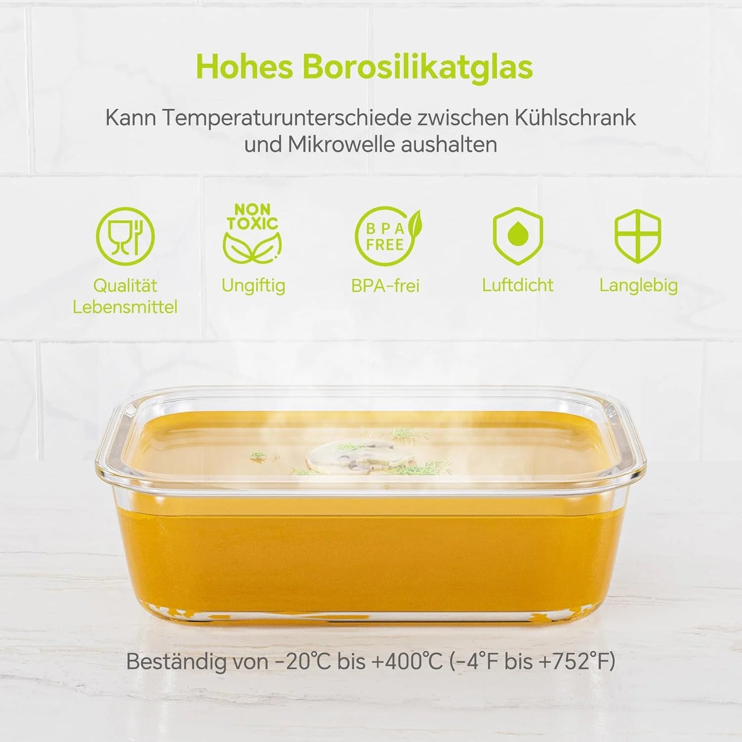 Eight Pack Airtight Borosilicate Glass Food Storage Containers