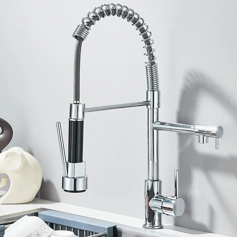 SHBSHAIMY Gold Pull Down Kitchen Faucet With Dual Swivel Spout Hot Cold Water
